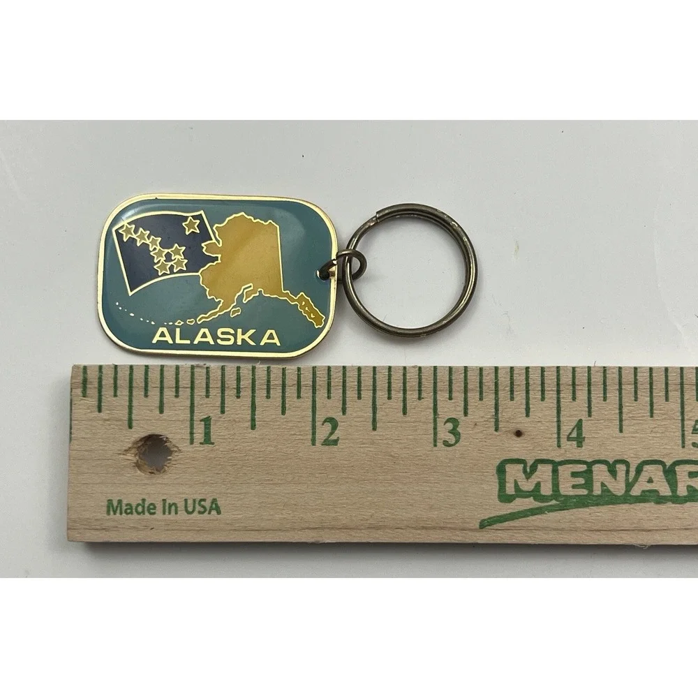 A.C.E. Alaska Keychain State Shape And Flag Travel Souvenir‎ Blue Key Ring